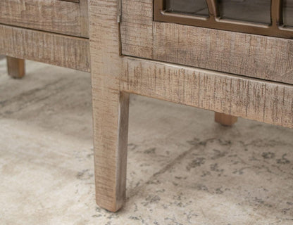 107" Brown Distressed Wood Sideboard With Four Glass Doors