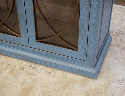 77" Blue Distressed Wood Sideboard With Four Glass Doors HomeRoots