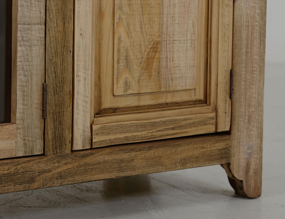68" Light Brown Distressed Solid Wood And Wood Three Drawer Sideboard With Four Glass Doors — view 6