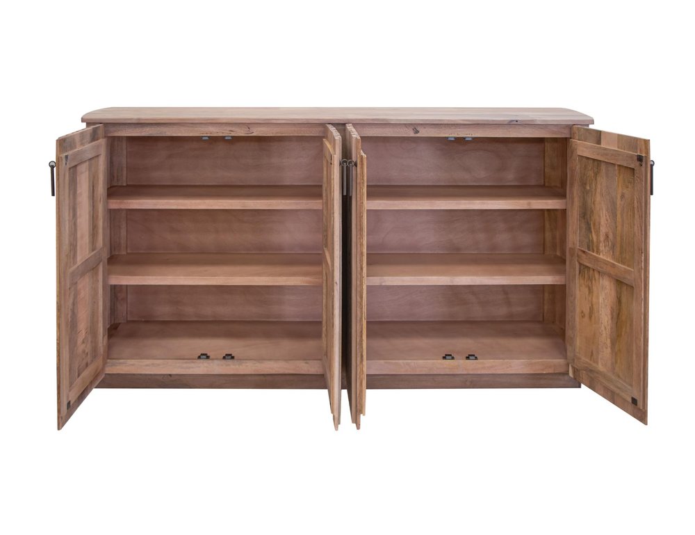61" Brown Distressed Wood Sideboard With Four Doors HomeRoots