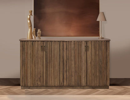 61" Brown Distressed Wood Sideboard With Four Doors HomeRoots