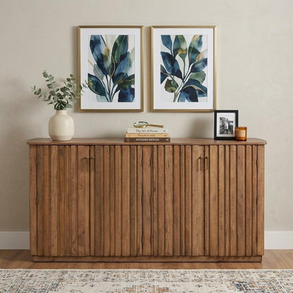 61" Brown Distressed Wood Sideboard With Four Doors HomeRoots