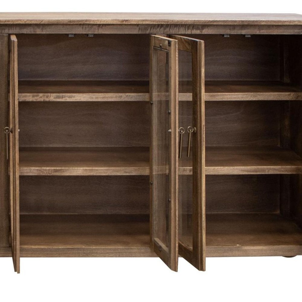 73" Brown Distressed Wood Sideboard With Six Glass Doors HomeRoots