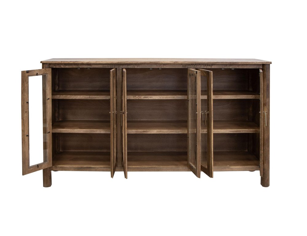 73" Brown Distressed Wood Sideboard With Six Glass Doors — view 1