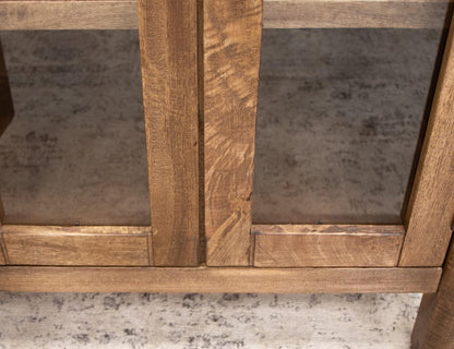 73" Brown Distressed Wood Sideboard With Six Glass Doors HomeRoots