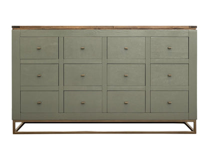 61" Green Brown And Gold Distressed Wood 12 Drawer Sideboard HomeRoots