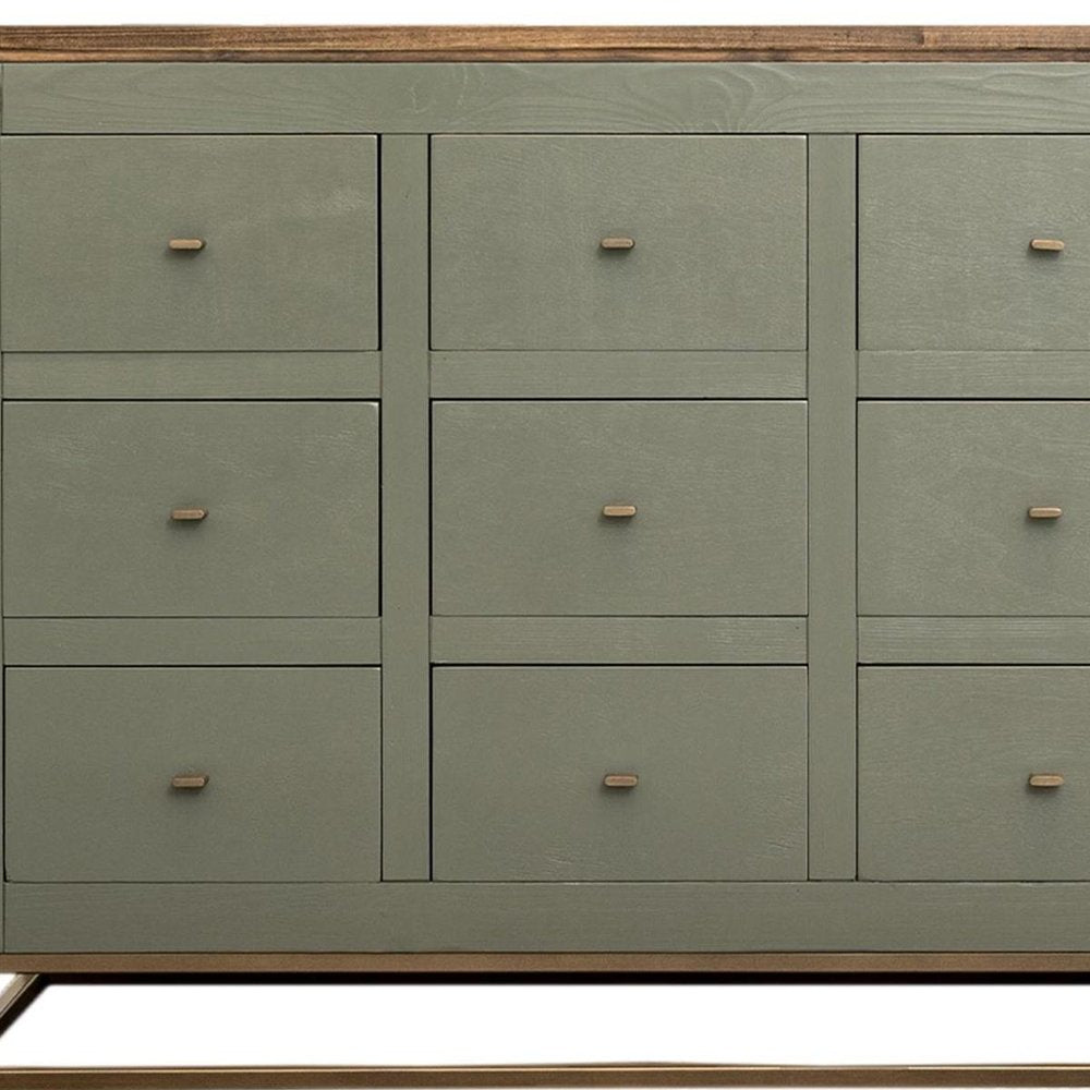 61" Green Brown And Gold Distressed Wood 12 Drawer Sideboard HomeRoots