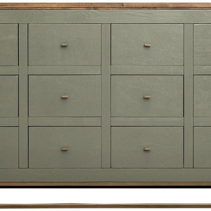 61" Green Brown And Gold Distressed Wood 12 Drawer Sideboard HomeRoots