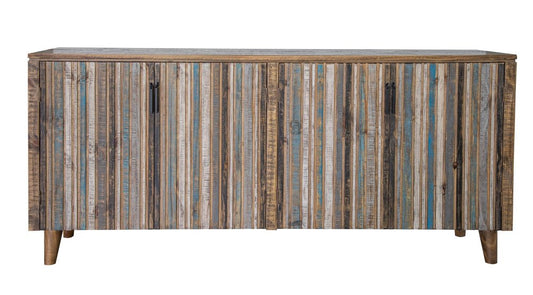 69" Blue Distressed Wood Sideboard With Four Doors
