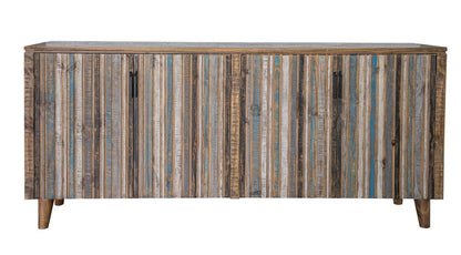 69" Blue Distressed Wood Sideboard With Four Doors