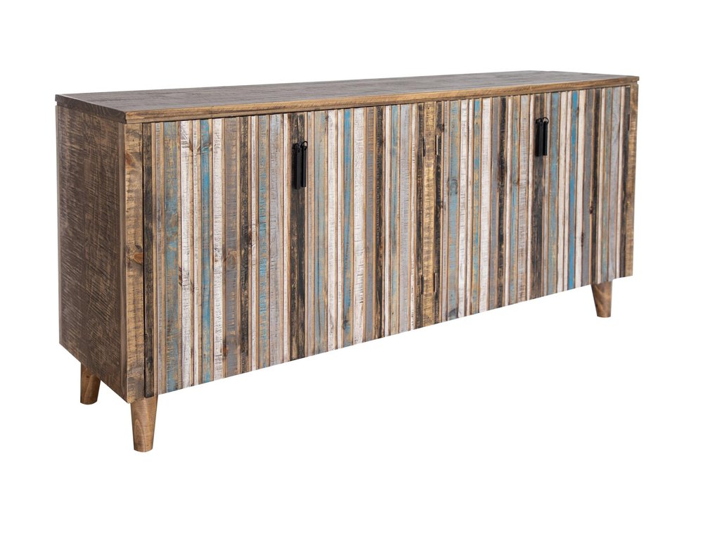 69" Blue Distressed Wood Sideboard With Four Doors HomeRoots