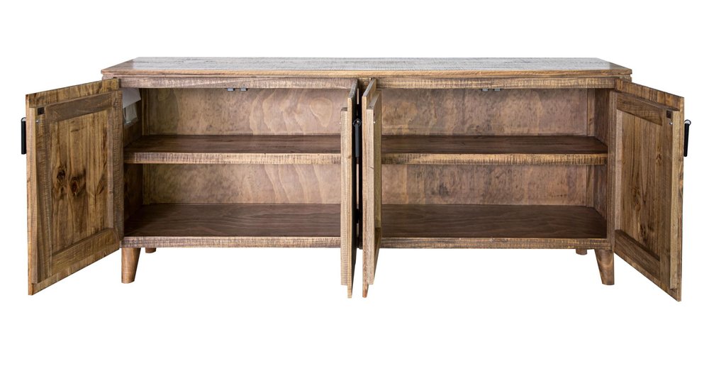 69" Blue Distressed Wood Sideboard With Four Doors HomeRoots