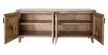 69" Blue Distressed Wood Sideboard With Four Doors HomeRoots