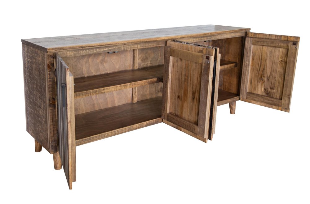 69" Blue Distressed Wood Sideboard With Four Doors HomeRoots