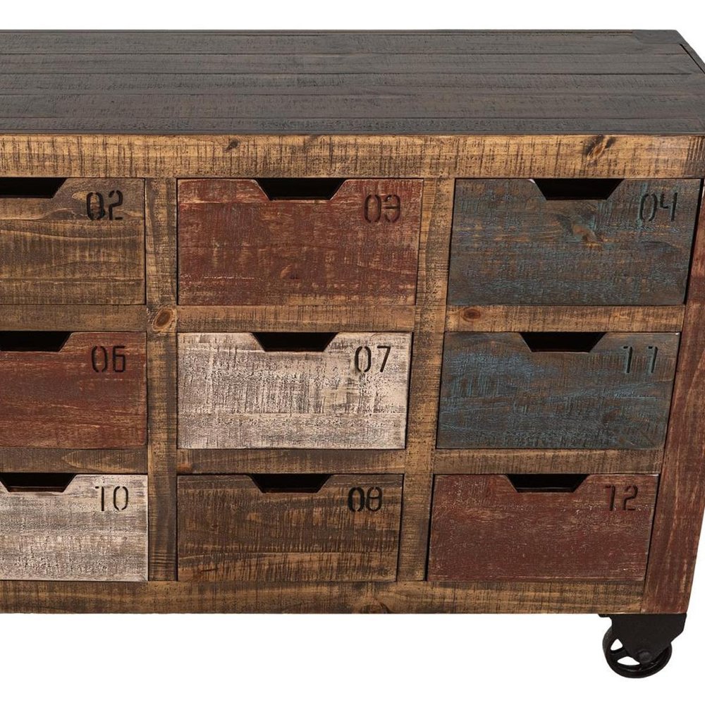 61" Brown Distressed Wood 12 Drawer Sideboard — view 9