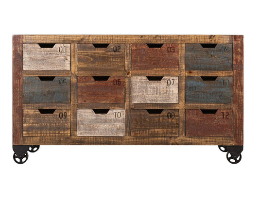 61" Brown Distressed Wood 12 Drawer Sideboard