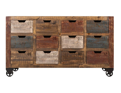 61" Brown Distressed Wood 12 Drawer Sideboard HomeRoots