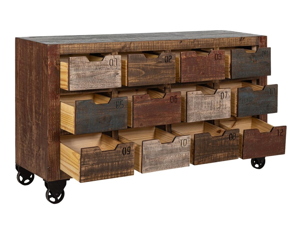 61" Brown Distressed Wood 12 Drawer Sideboard HomeRoots