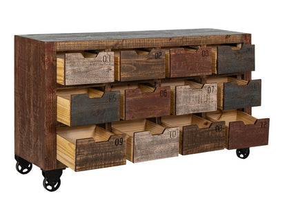 61" Brown Distressed Wood 12 Drawer Sideboard HomeRoots