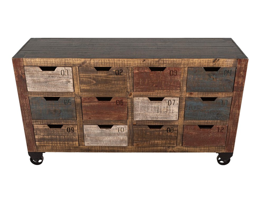 61" Brown Distressed Wood 12 Drawer Sideboard — view 3