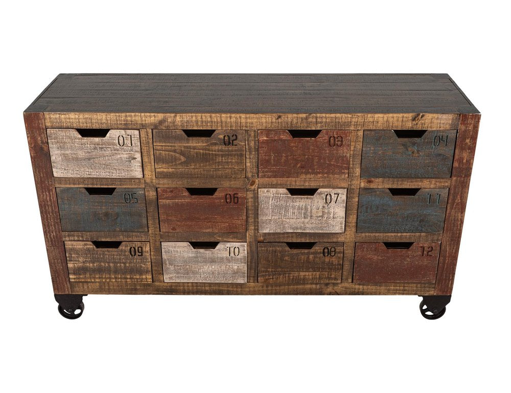 61" Brown Distressed Wood 12 Drawer Sideboard HomeRoots