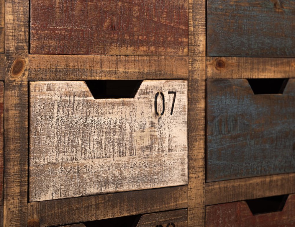 61" Brown Distressed Wood 12 Drawer Sideboard — view 6