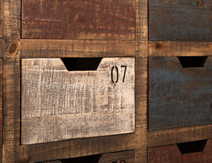 61" Brown Distressed Wood 12 Drawer Sideboard