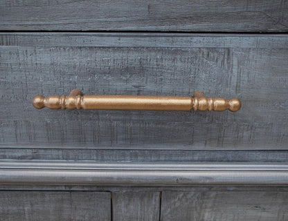 71" Blue Distressed Wood Three Drawer Sideboard With Four Glass Doors HomeRoots