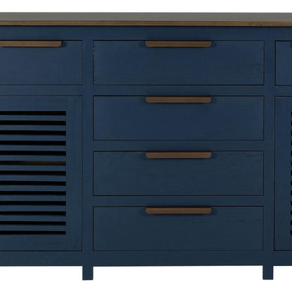 69" Blue Brown And Dark Blue Distressed Wood Six Drawer Sideboard With Two Doors HomeRoots