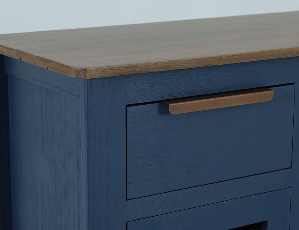 69" Blue Brown And Dark Blue Distressed Wood Six Drawer Sideboard With Two Doors — view 7