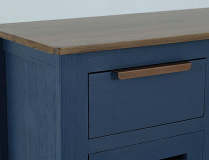 69" Blue Brown And Dark Blue Distressed Wood Six Drawer Sideboard With Two Doors HomeRoots