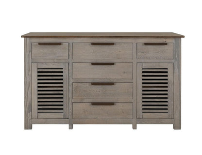69" Ivory And Brown Distressed Wood Six Drawer Credenza With Two Doors HomeRoots