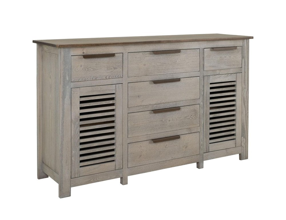 69" Ivory And Brown Distressed Wood Six Drawer Credenza With Two Doors HomeRoots