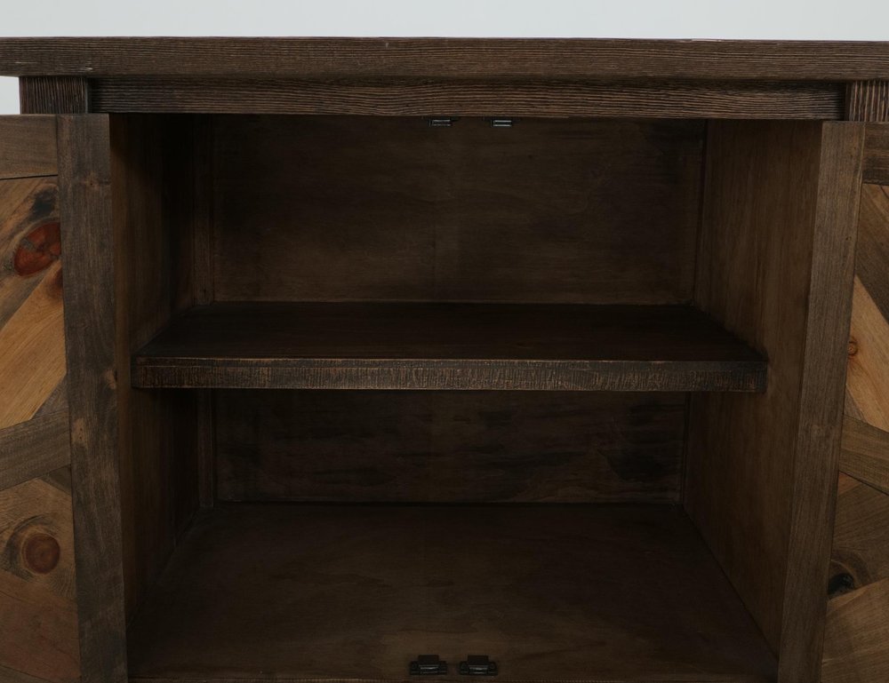 60" Brown Distressed Solid Wood And Wood Carved Abstract Three Drawer Sideboard With Two Doors — view 5