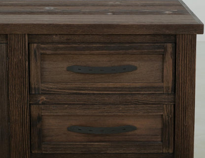 60" Brown Distressed Solid Wood And Wood Carved Abstract Three Drawer Sideboard With Two Doors HomeRoots