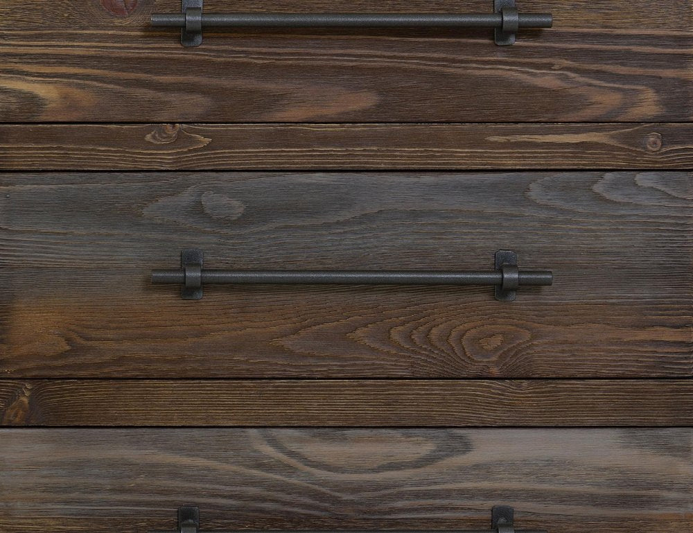 69" Brown And Gray Distressed Wood Three Drawer Sideboard With Two Doors — view 5