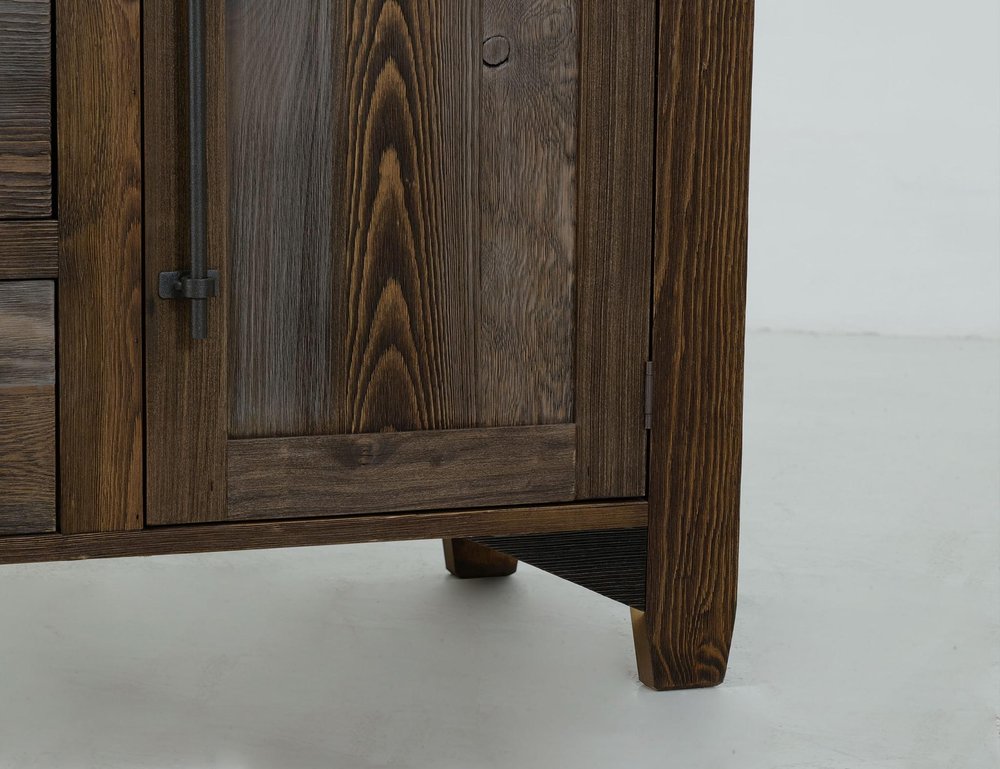 69" Brown And Gray Distressed Wood Three Drawer Sideboard With Two Doors HomeRoots