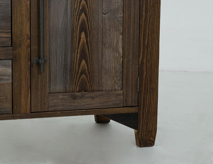 69" Brown And Gray Distressed Wood Three Drawer Sideboard With Two Doors HomeRoots