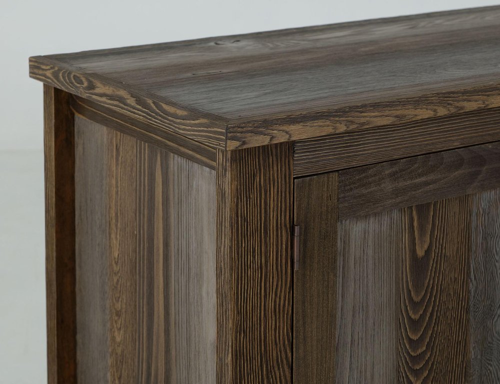 69" Brown And Gray Distressed Wood Three Drawer Sideboard With Two Doors HomeRoots