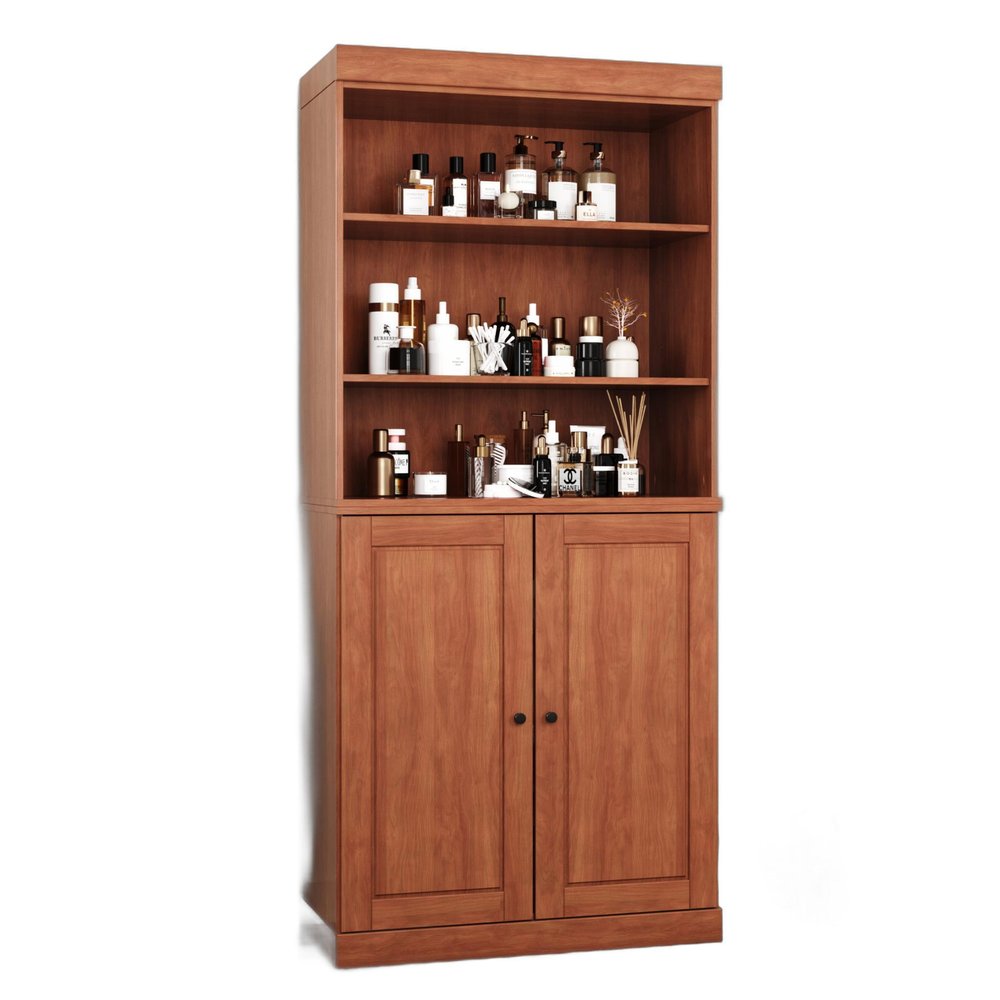 32" Coffee Solid Wood Raised Panel Double Door Linen Cabinet HomeRoots