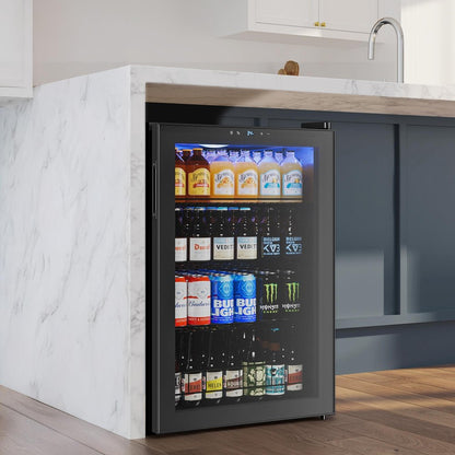 33" X 22" Clear And Black Stainless Steel Single Compartment Can Beverage Refrigerator