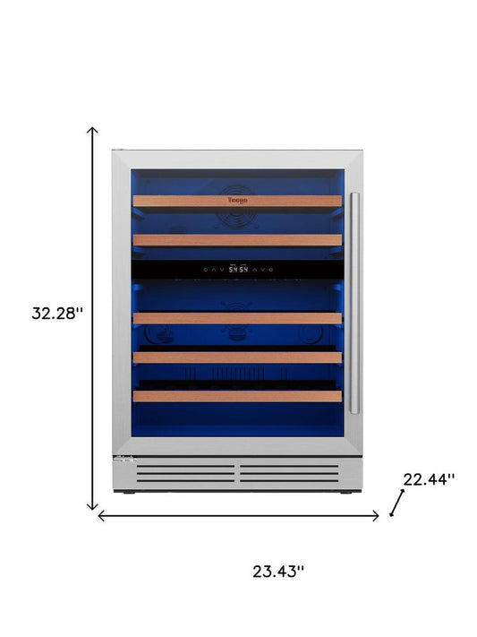 32" X 23" Silver And Black Stainless Steel Dual Compartment Wine Refrigerator HomeRoots