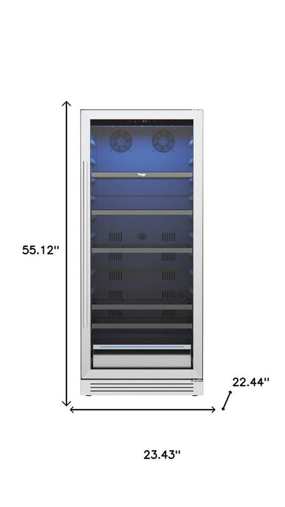 55" X 23" Silver and Black Stainless Steel Single Compartment Can Beverage Refrigerator