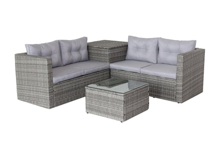 4 Piece Patio Sectional Wicker Rattan Outdoor Furniture Sofa Set with Storage Box Grey - FurniFindUSA