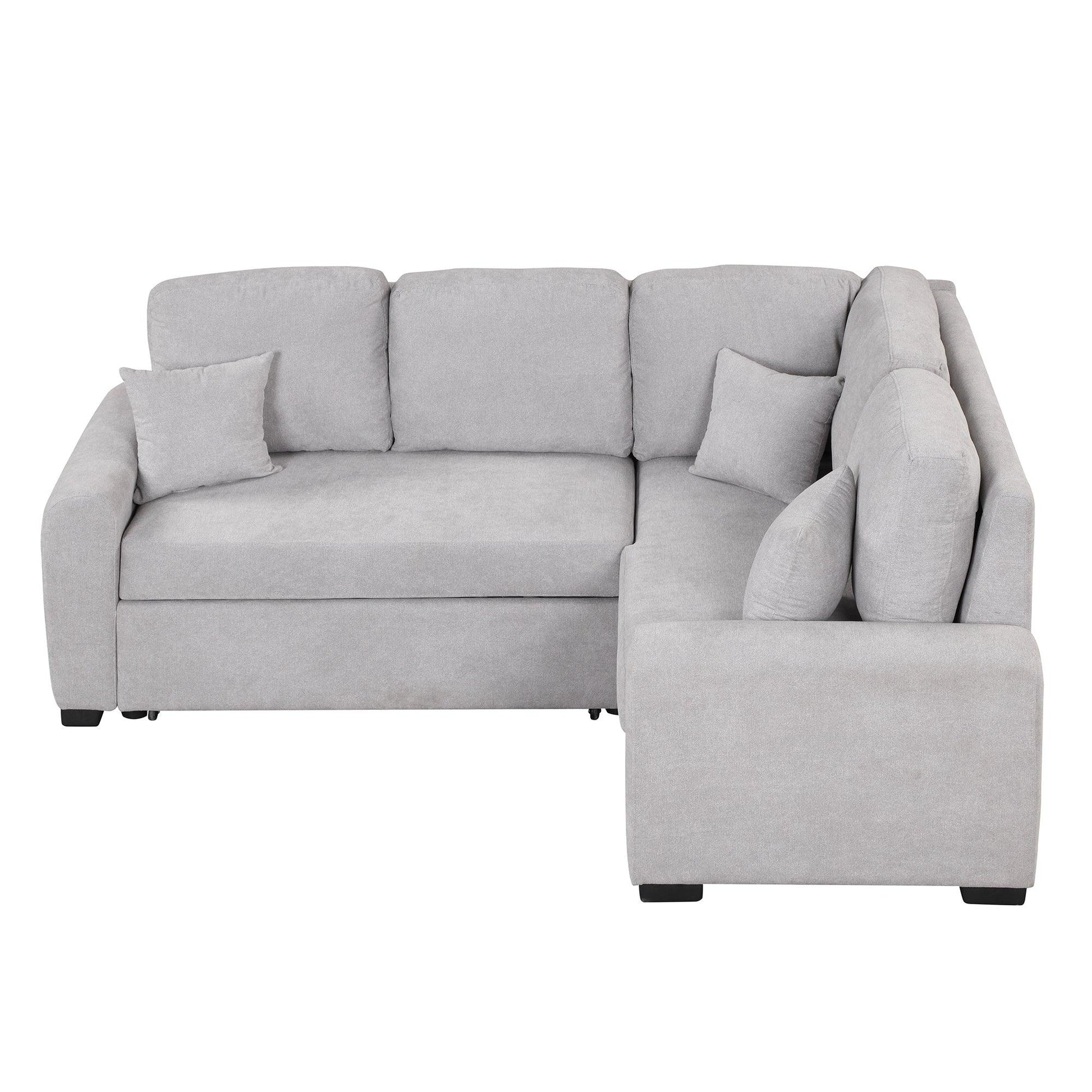 87.4"Sectional Sleeper Sofa with USB Charging Port and Plug Outlet Pull-Out Sofa Bed with 3 Pillows Grey - FurniFindUSA