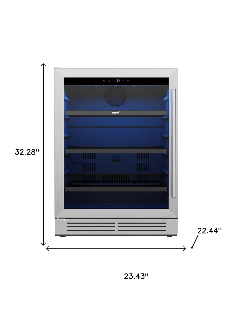 32" X 23" Silver And Black Stainless Steel Single Compartment Can Beverage Refrigerator