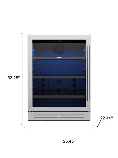 32" X 23" Silver And Black Stainless Steel Single Compartment Can Beverage Refrigerator
