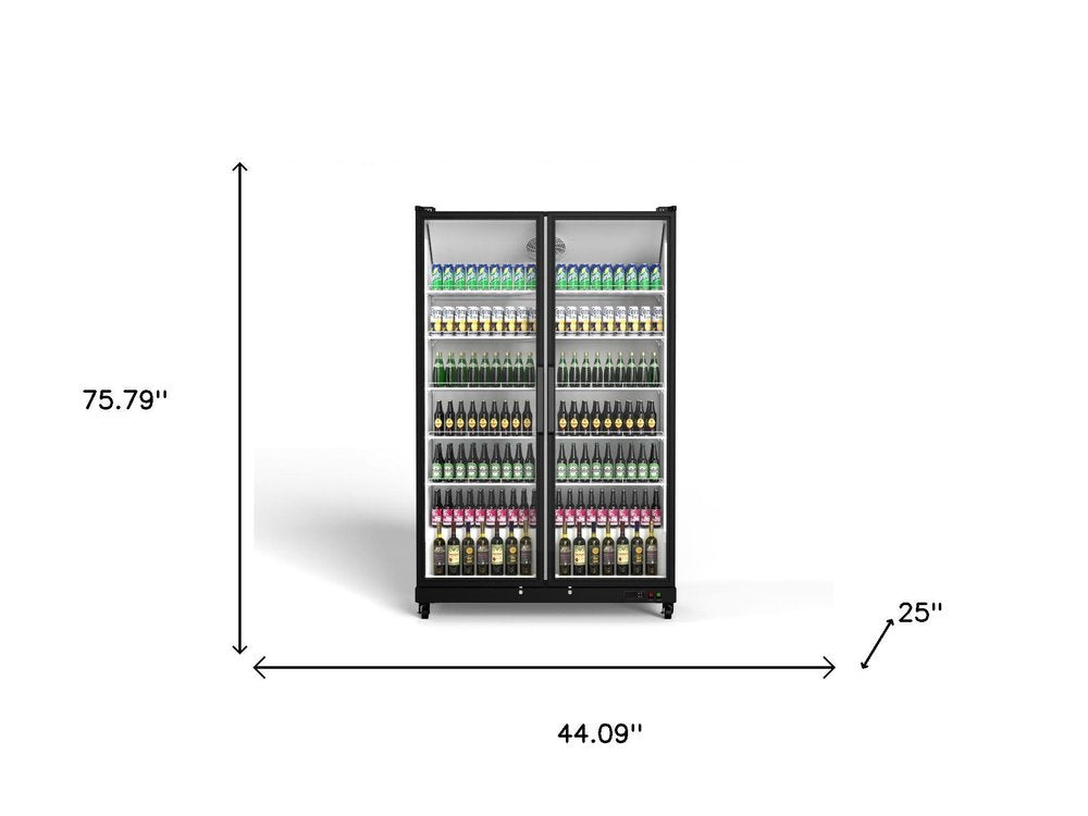 76" X 44" Clear and Black Stainless Steel Double Door Can Beverage Refrigerator — view 2
