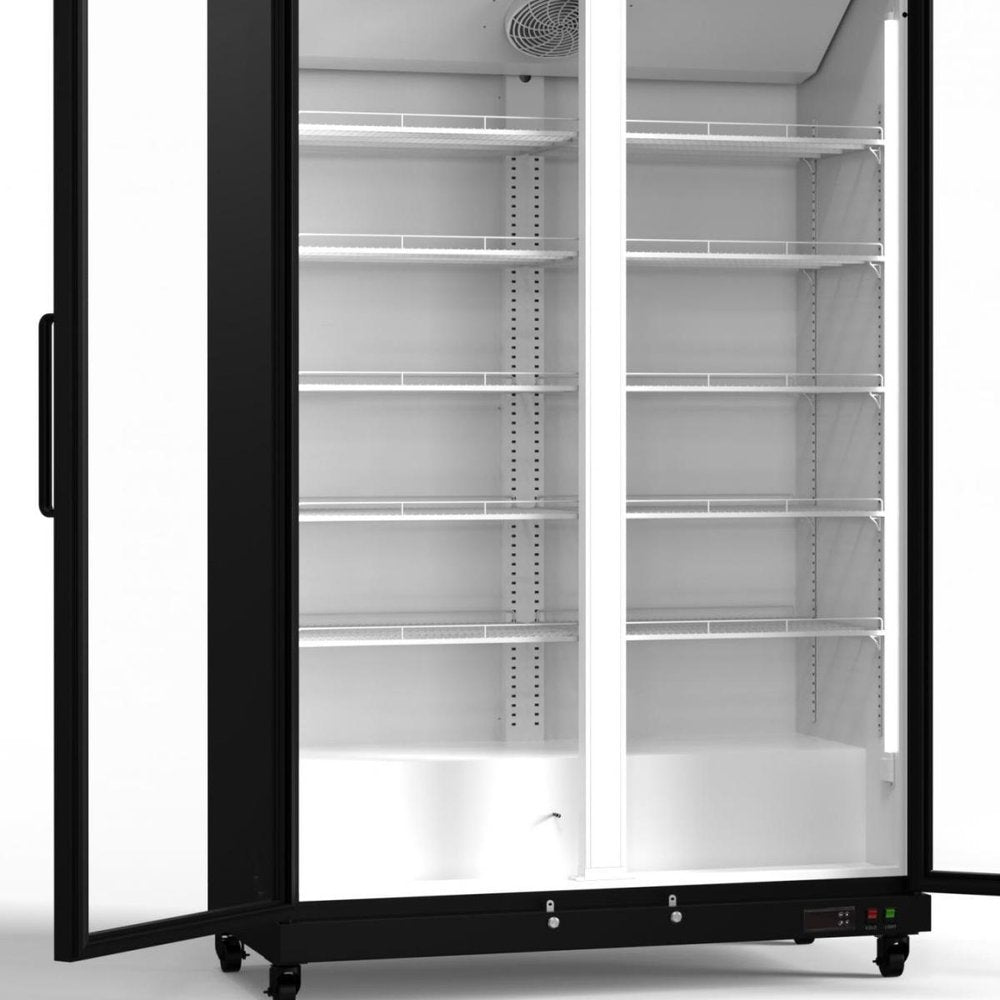 76" X 44" Clear and Black Stainless Steel Double Door Can Beverage Refrigerator — view 5
