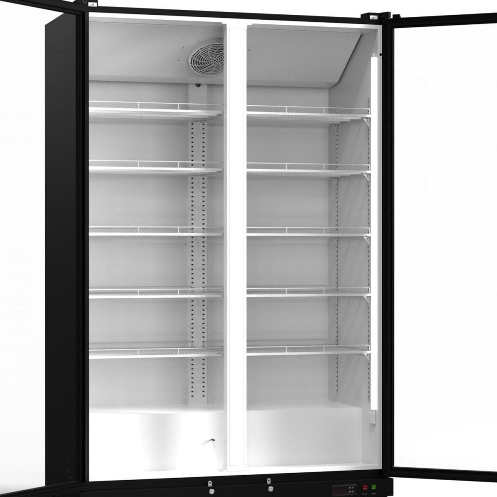 76" X 44" Clear and Black Stainless Steel Double Door Can Beverage Refrigerator — view 6